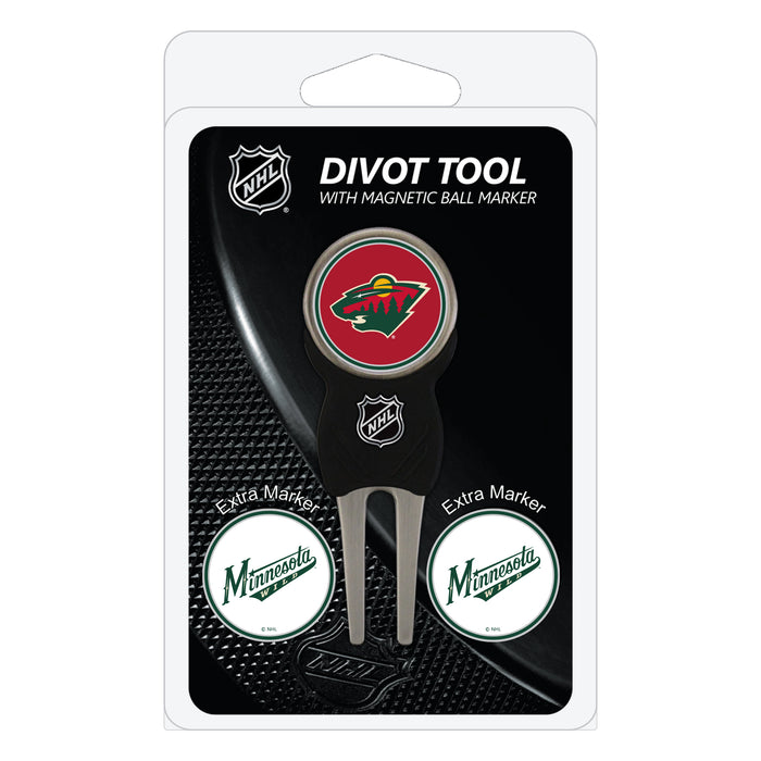 Minnesota Wild divot repair tool and three ball markers