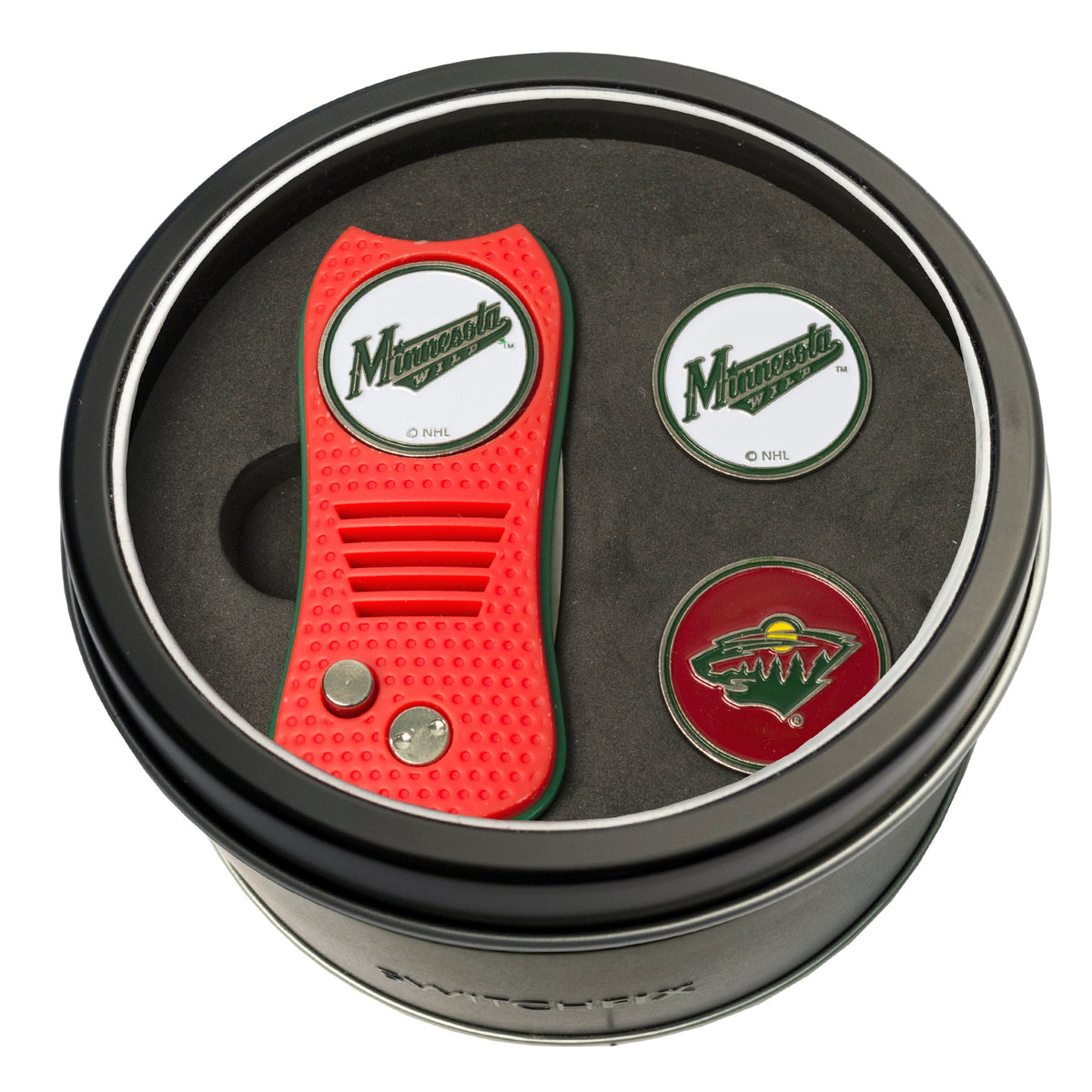 Minnesota Wild Switchblade divot tool and ball marker tin gift set