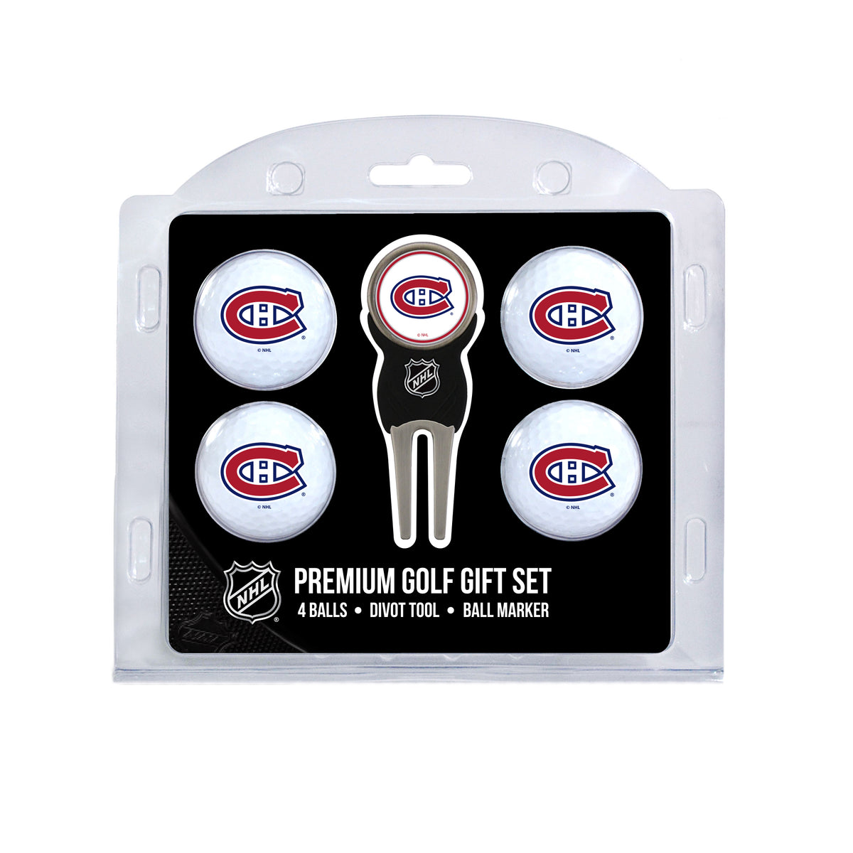 Montreal Canadiens four ball golf gift set with divot tool and ball marker