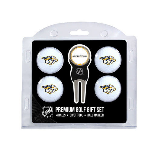 Nashville Predators four ball golf gift set with divot tool and ball marker