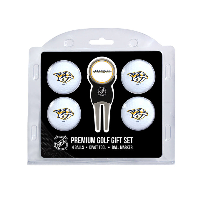 Nashville Predators four ball golf gift set with divot tool and ball marker