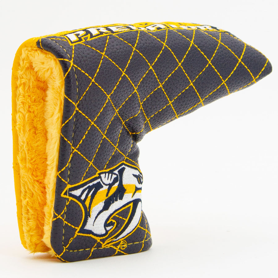 Nashville Predators split quilted blade putter cover: original opening and lining detail