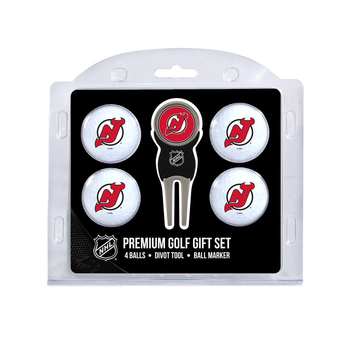 New Jersey Devils four ball golf gift set with divot tool and ball marker