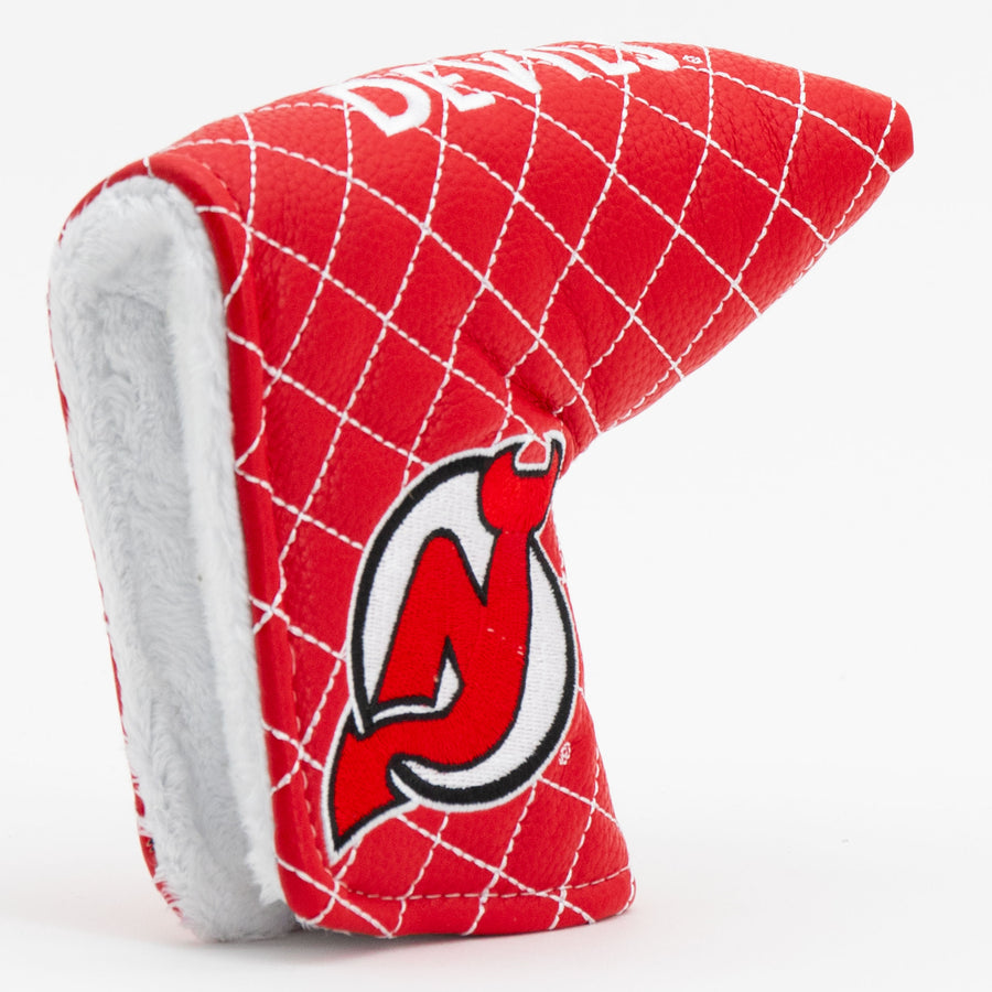 New Jersey Devils solid quilted blade putter cover: original opening and lining detail