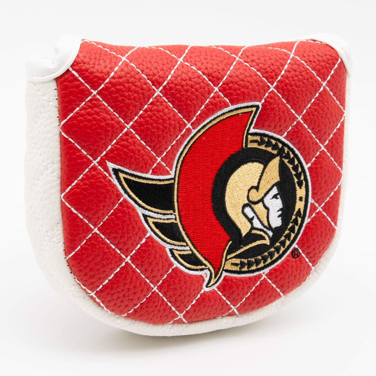 Ottawa Senators solid quilted mallet putter cover, close-up of the stitching and textured exterior