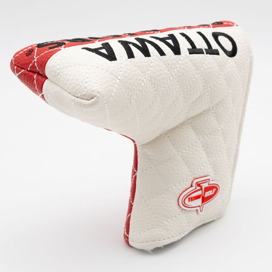 Ottawa Senators split quilted blade putter cover: original opening and lining detail