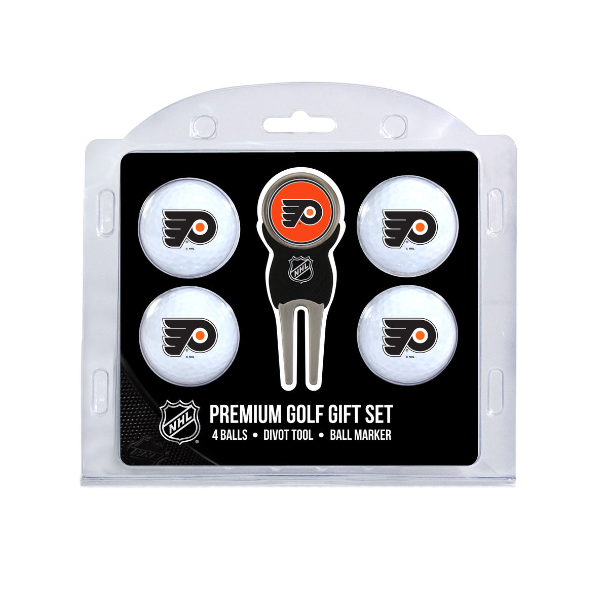 Philadelphia Flyers four ball golf gift set with divot tool and ball marker