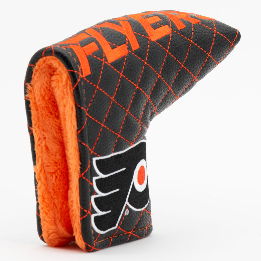 Philadelphia Flyers solid quilted blade putter cover: original opening and lining detail