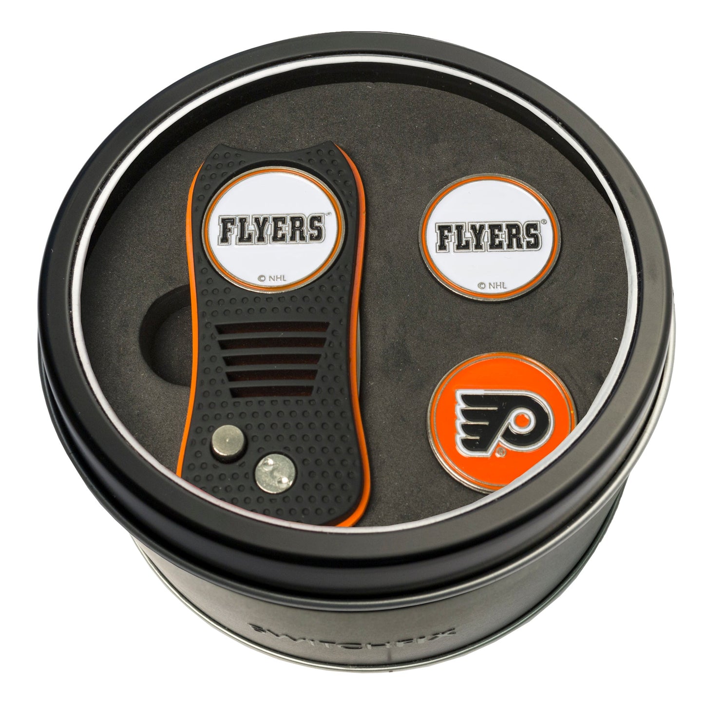 Philadelphia Flyers Switchblade divot tool and ball marker tin gift set