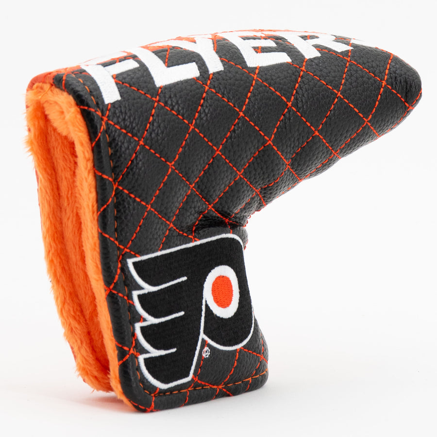 Philadelphia Flyers split quilted blade putter cover: original opening and lining detail
