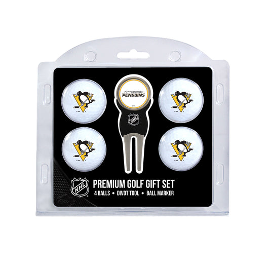 Pittsburgh Penguins four ball golf gift set with divot tool and ball marker