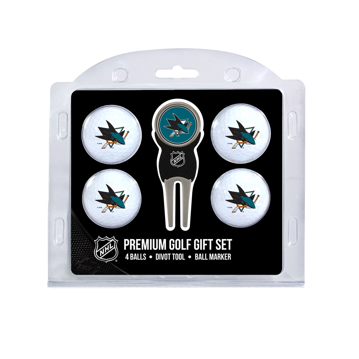 San Jose Sharks four ball golf gift set with divot tool and ball marker