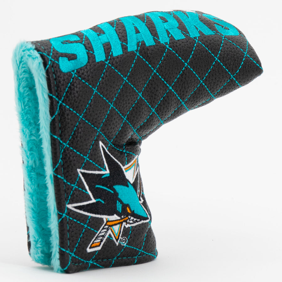 San Jose Sharks solid quilted blade putter cover: original opening and lining detail
