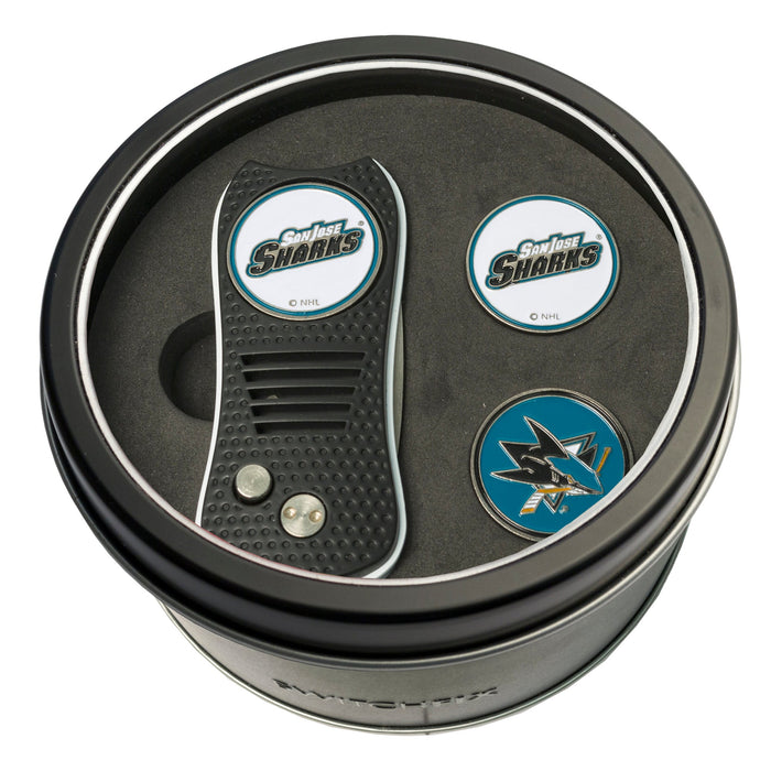 San Jose Sharks Switchblade divot tool and ball marker tin gift set