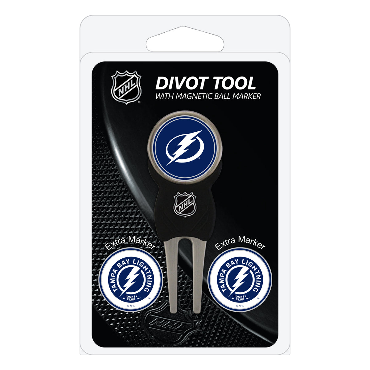 Tampa Bay Lightning divot repair tool and three ball markers