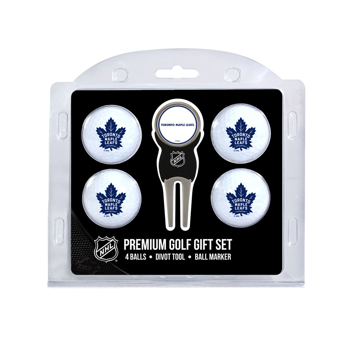 Toronto Maple Leafs four ball golf gift set with divot tool and ball marker