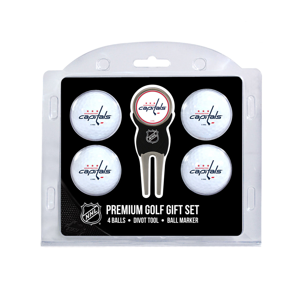 Washington Capitals four ball golf gift set with divot tool and ball marker