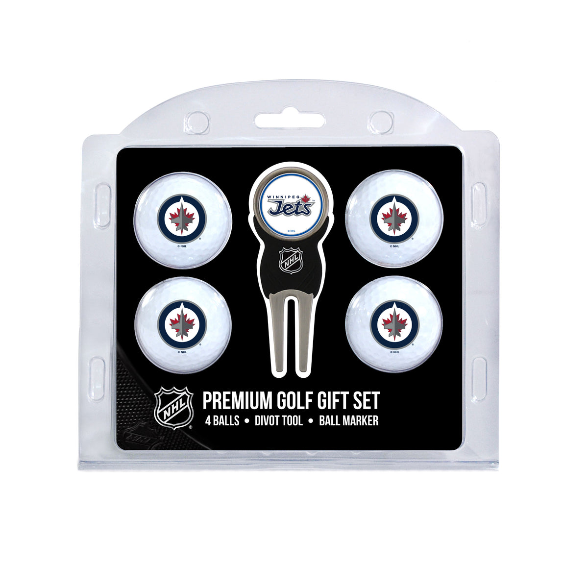 Winnipeg Jets four ball golf gift set with divot tool and ball marker