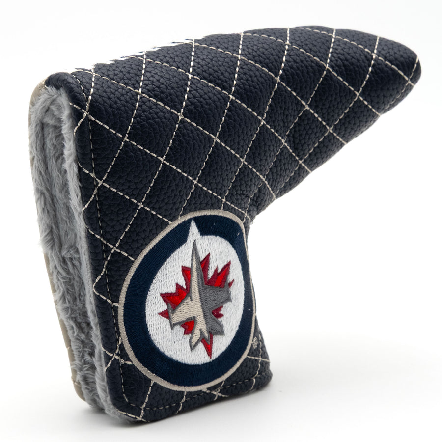 Winnipeg Jets split quilted blade putter cover: original opening and lining detail