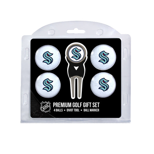 Seattle Kraken four ball golf gift set with divot tool and ball marker