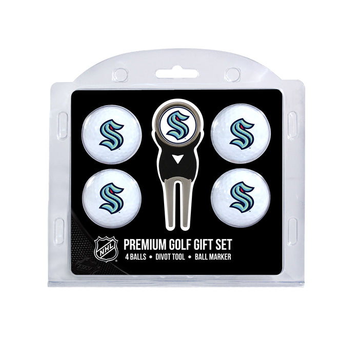 Seattle Kraken four ball golf gift set with divot tool and ball marker