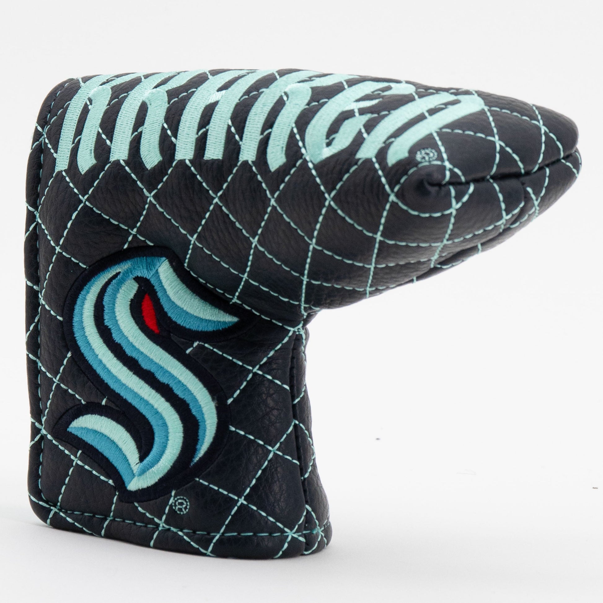 Seattle Kraken solid blade putter quilted golf headcover alternate view