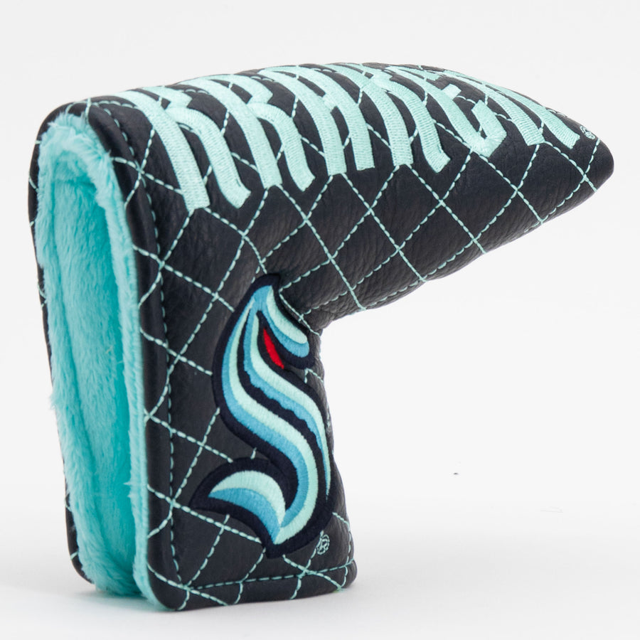 Seattle Kraken solid quilted blade putter cover: original opening and lining detail