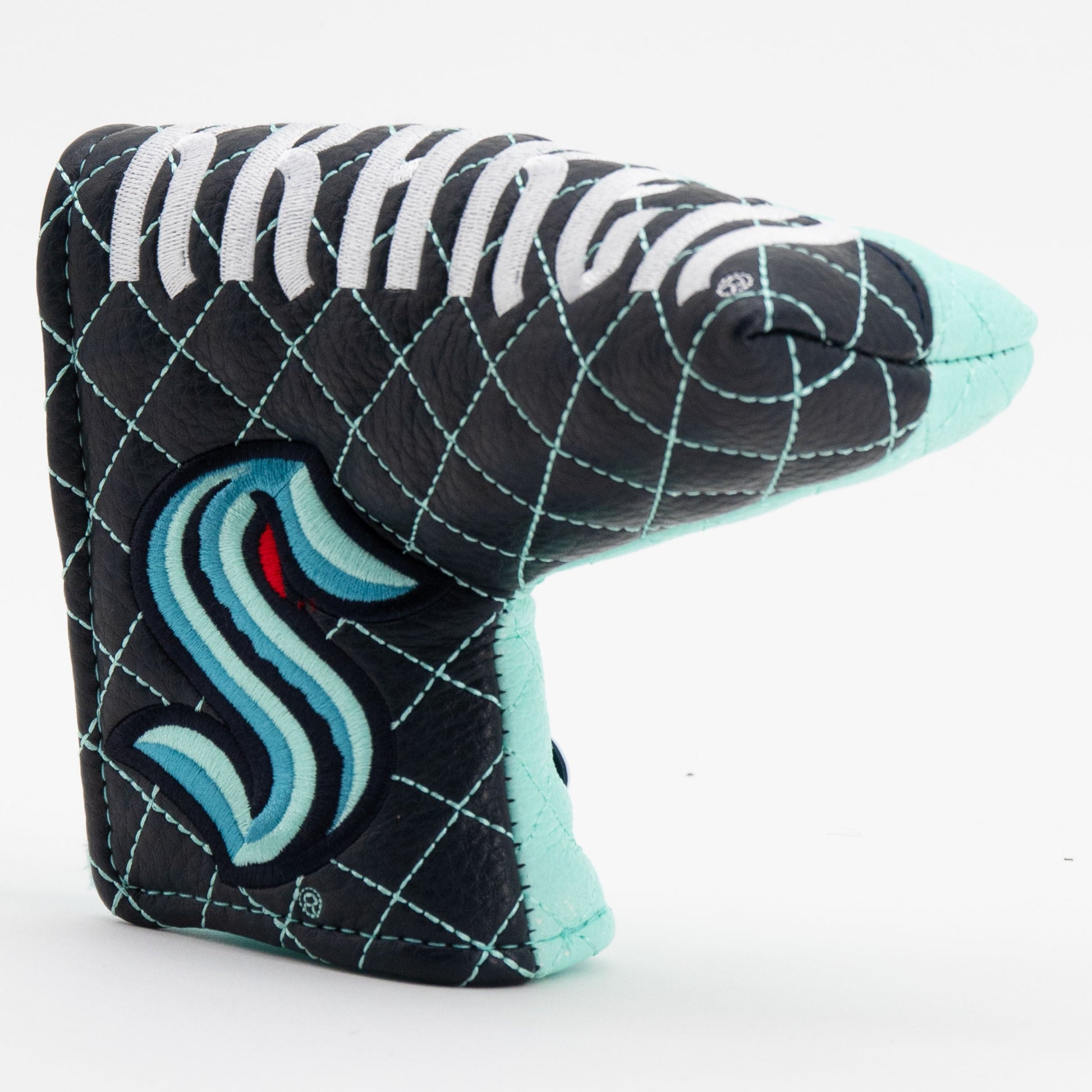 Seattle Kraken split blade putter quilted golf headcover alternate view