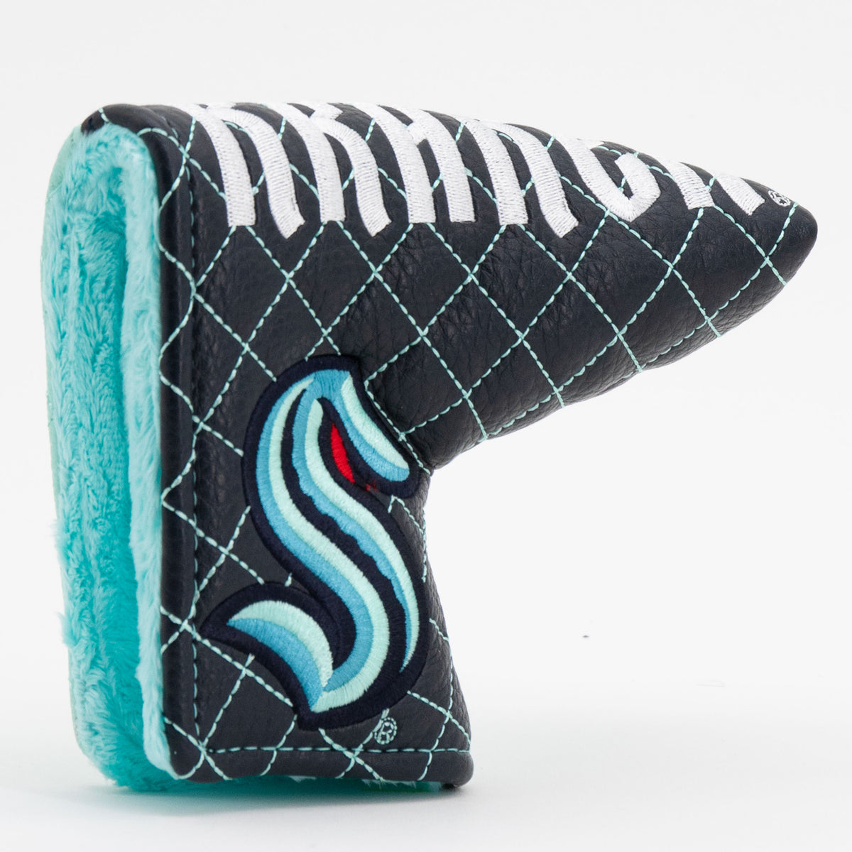 Seattle Kraken Split Blade Putter quilted headcover, opening detail