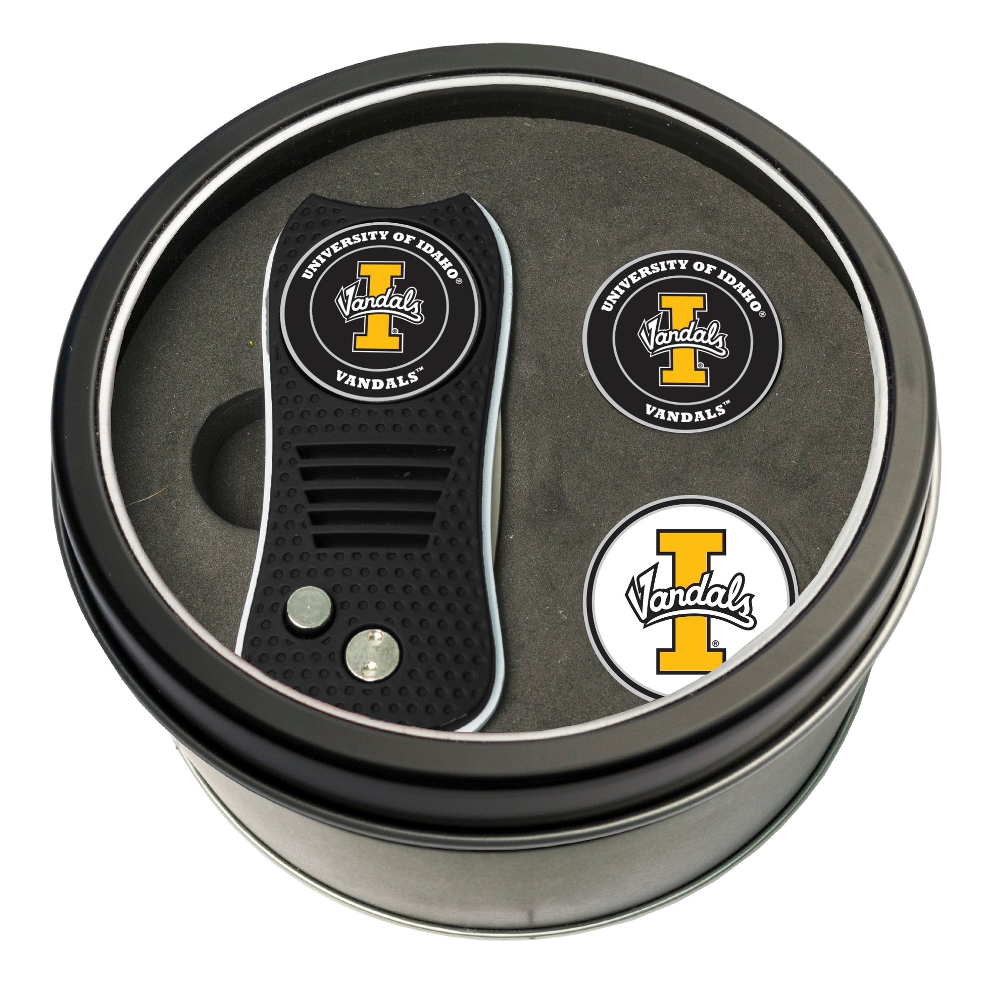 Idaho Switchblade divot tool and ball marker tin gift set