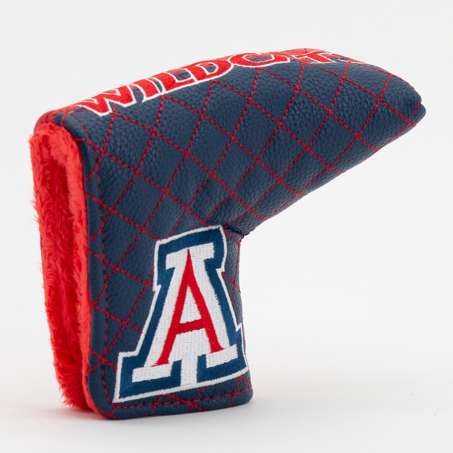 Arizona Wildcats split quilted blade putter cover: original opening and lining detail