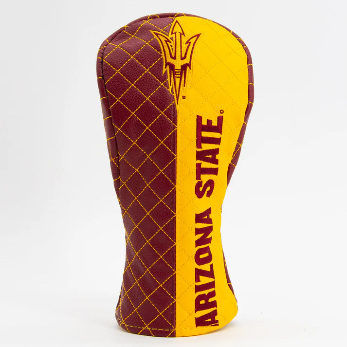 Maroon and yellow golf club head cover with Arizona State logo on a white background