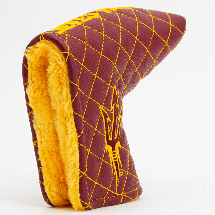Arizona State Sun Devils solid quilted blade putter cover: original opening and lining detail