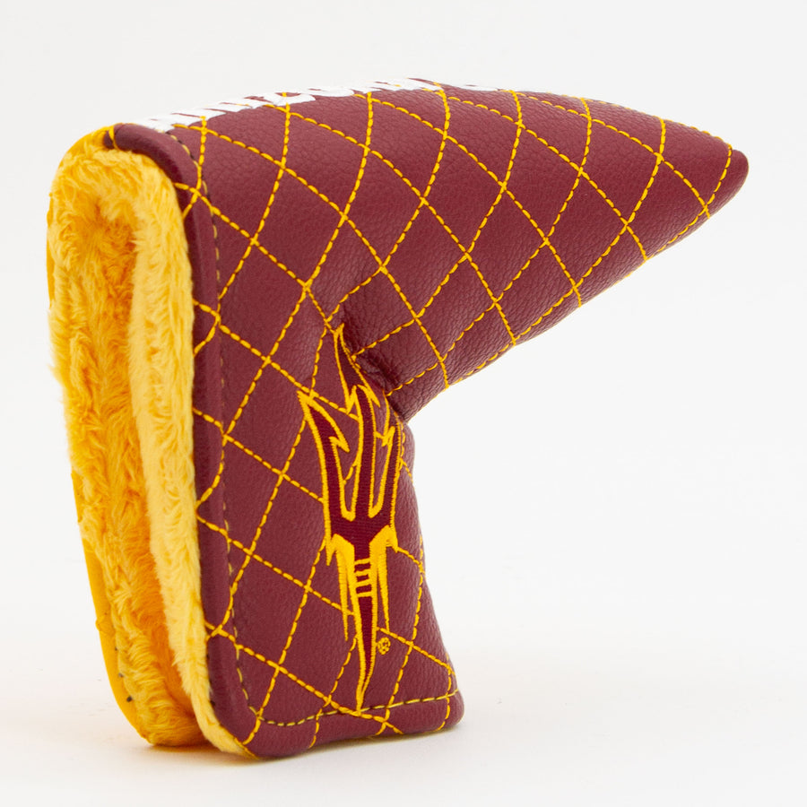 Arizona State Sun Devils split quilted blade putter cover: original opening and lining detail