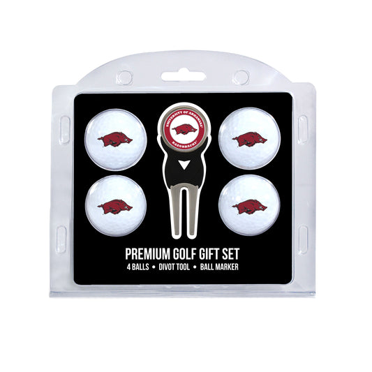 Arkansas four ball golf gift set with divot tool and ball marker