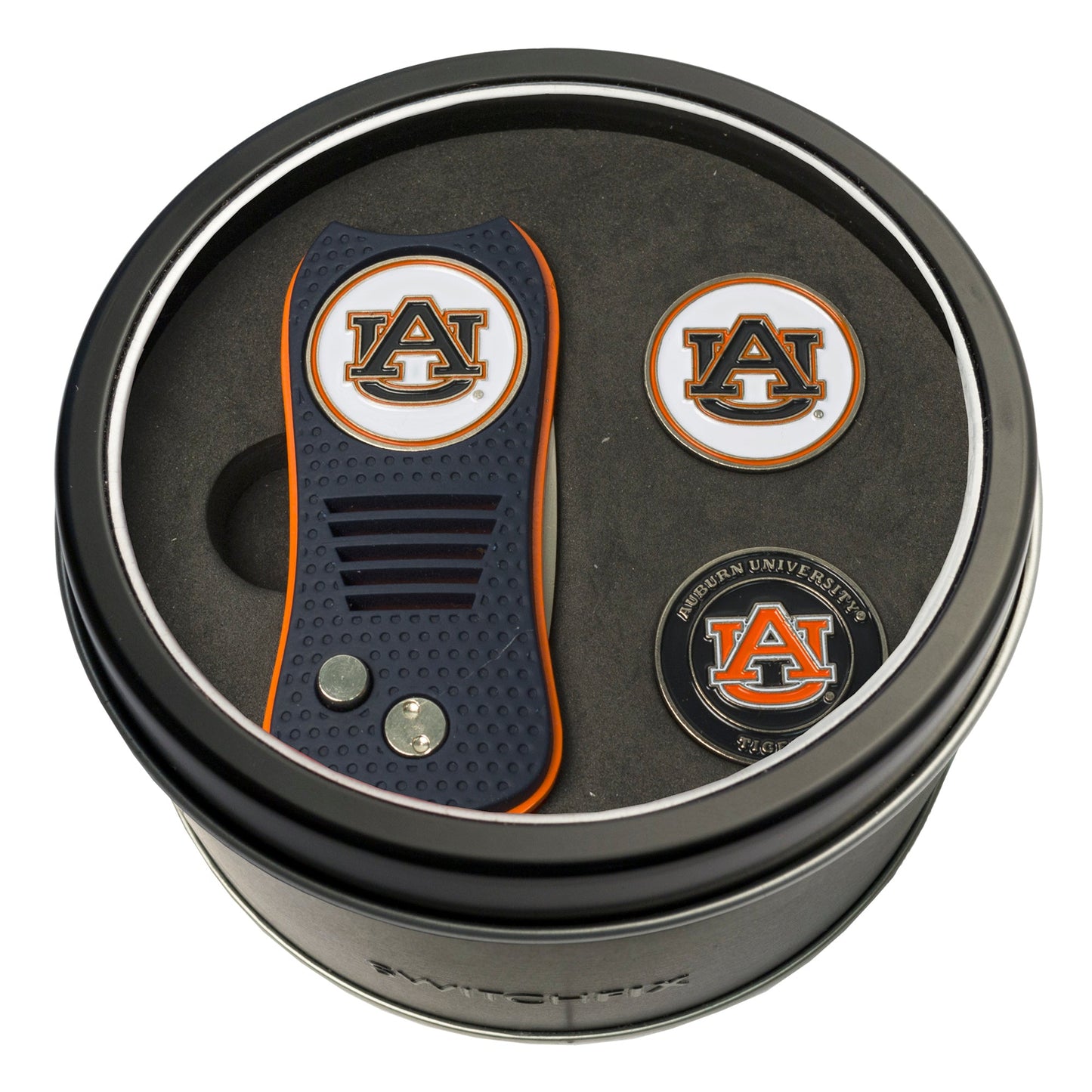 Auburn Tigers Switchblade divot tool and ball marker tin gift set