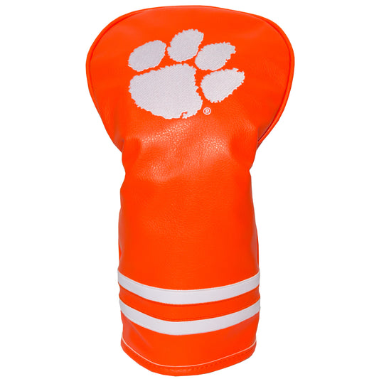 Orange golf club head cover with white paw print logo on a white background