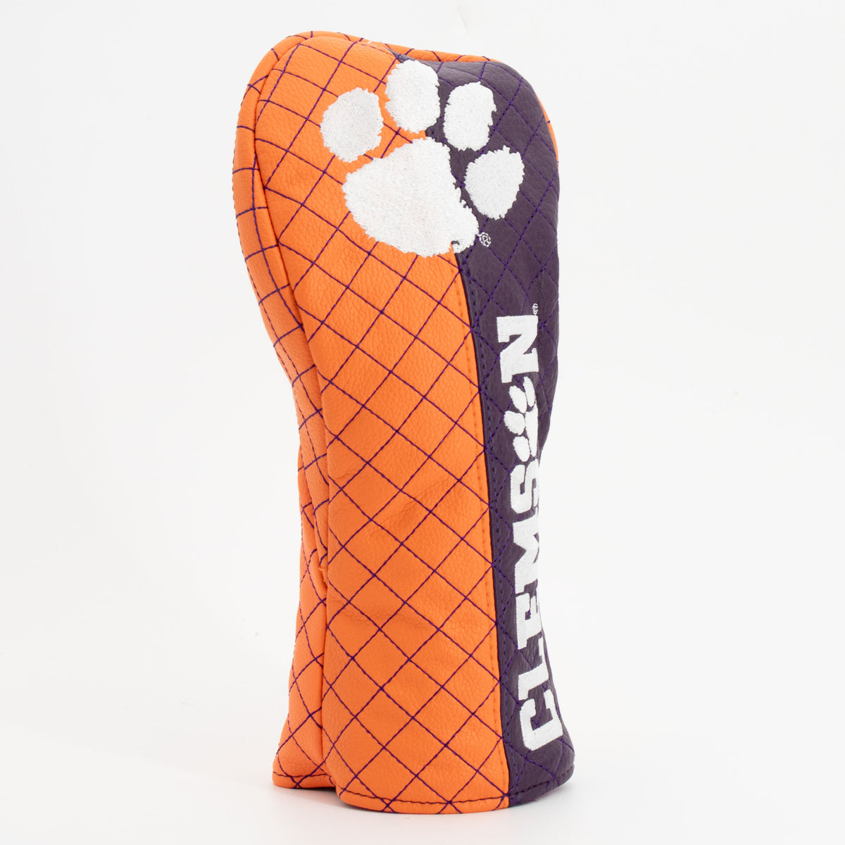 Clemson Tigers Split Quilted Fairway Headcover, close-up of the diamond stitching and textured exterior