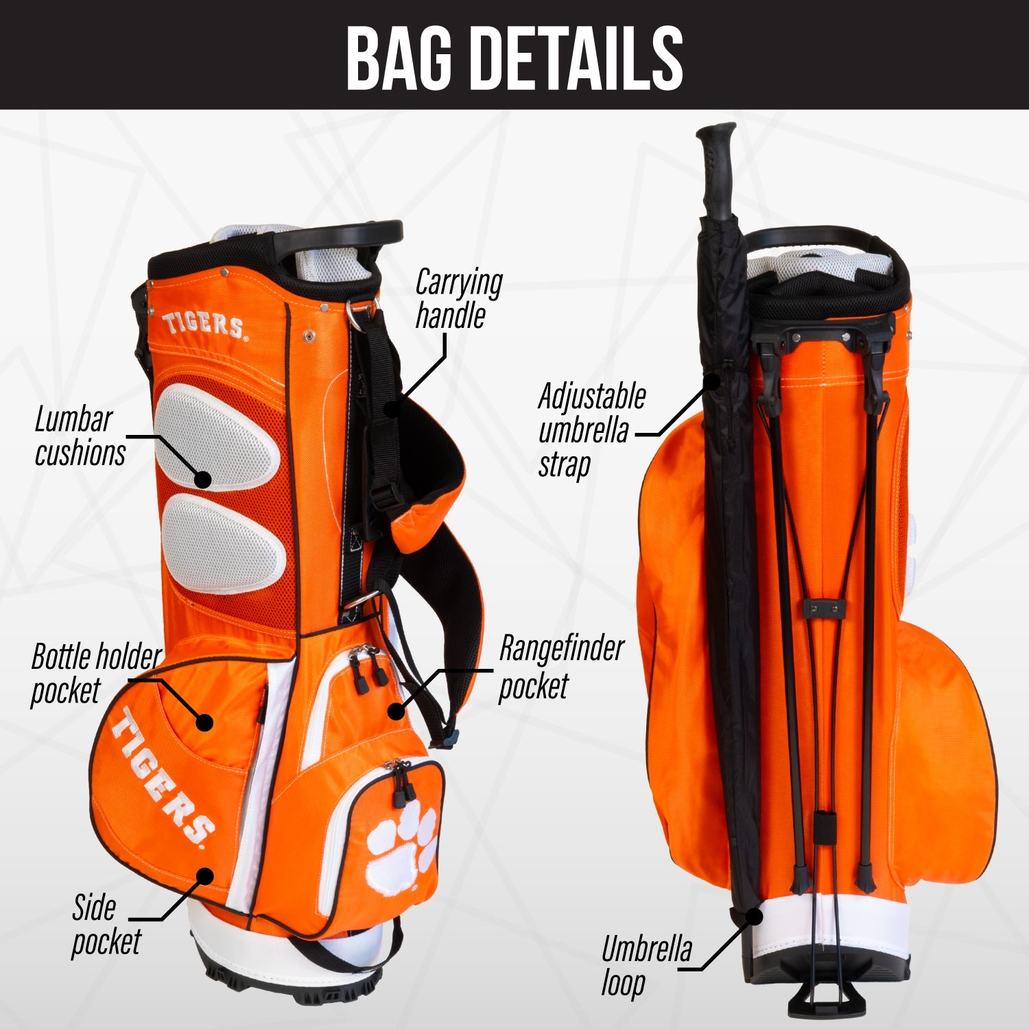 Clemson Tigers Fairway Stand Bag - Image 2 - Club Rehab