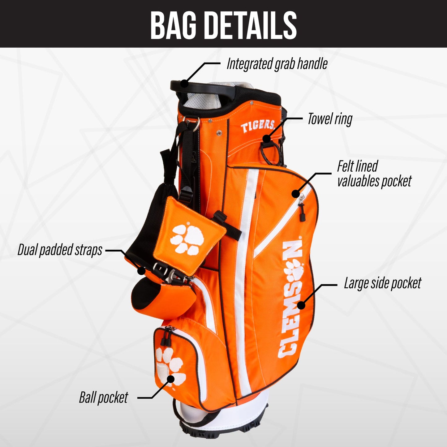 Clemson Tigers Fairway Stand Bag - Image 3 - Club Rehab