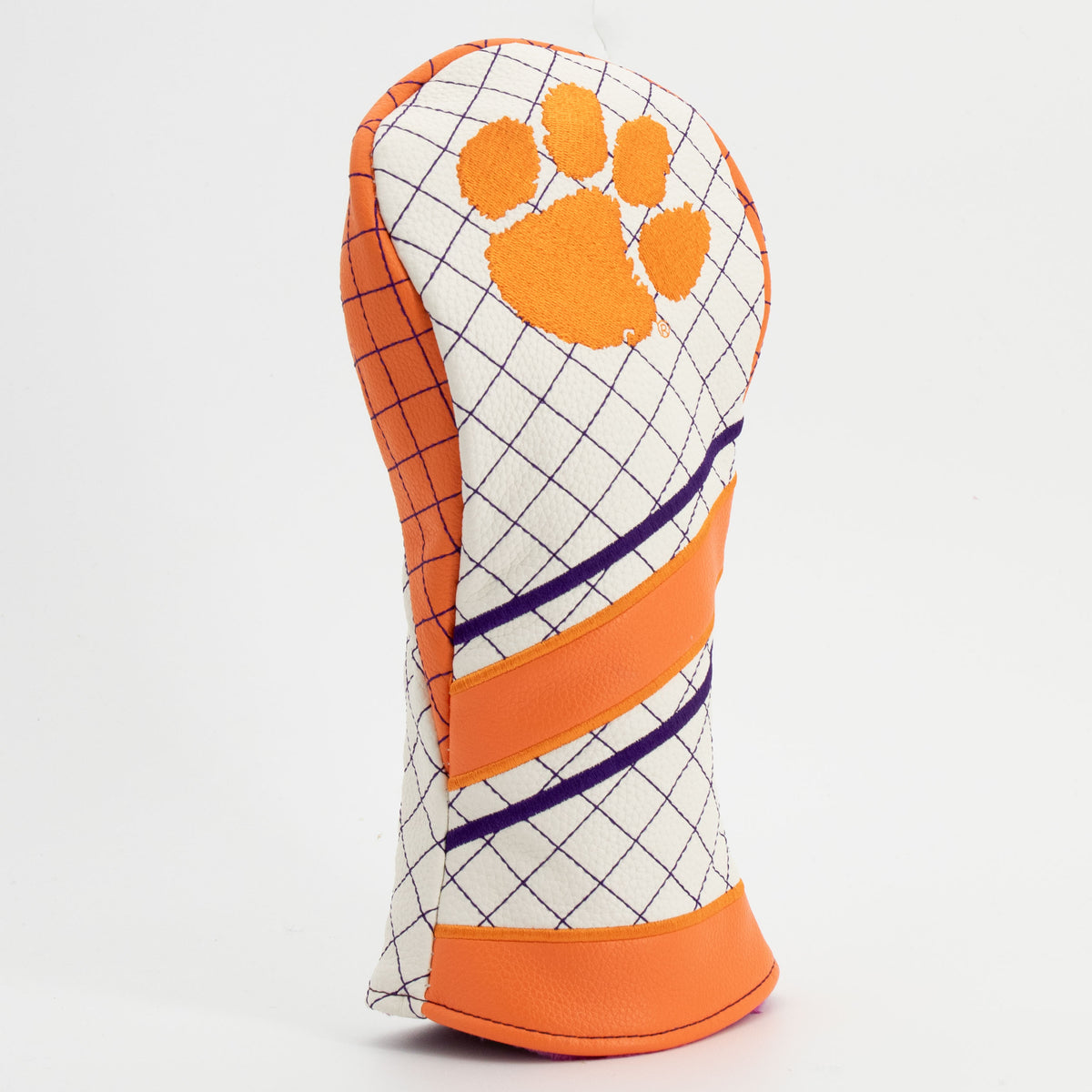 Clemson Tigers Striped Quilted Fairway Headcover, angled view