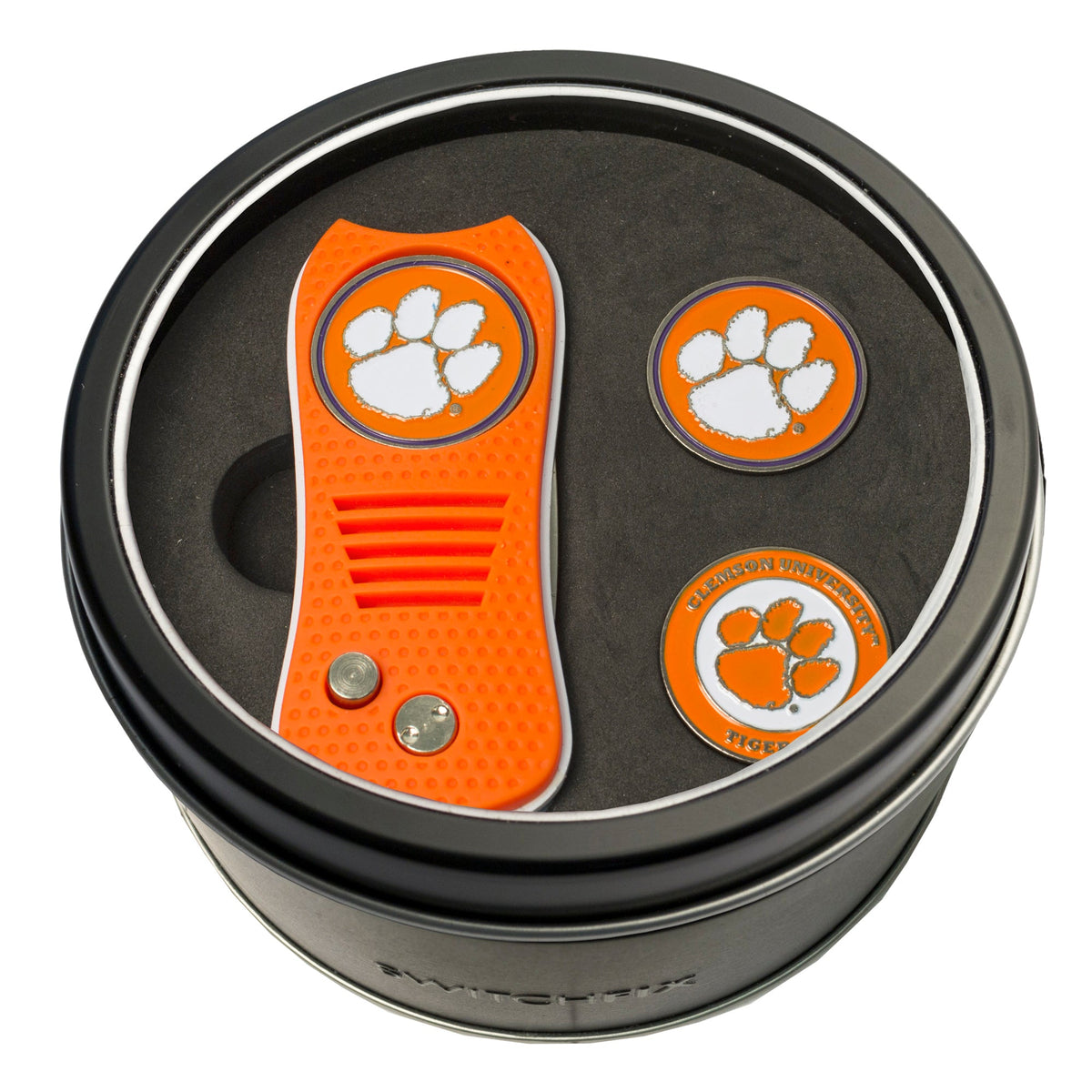 Clemson Tigers Switchblade divot tool and ball marker tin gift set