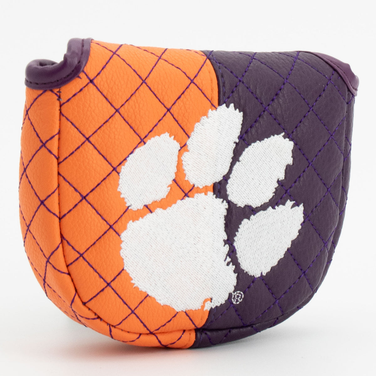 Clemson Tigers Split Quilted Mallet Putter Cover, angled view