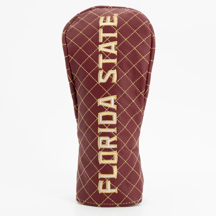 Maroon golf club head cover with 'Florida State' text on a white background