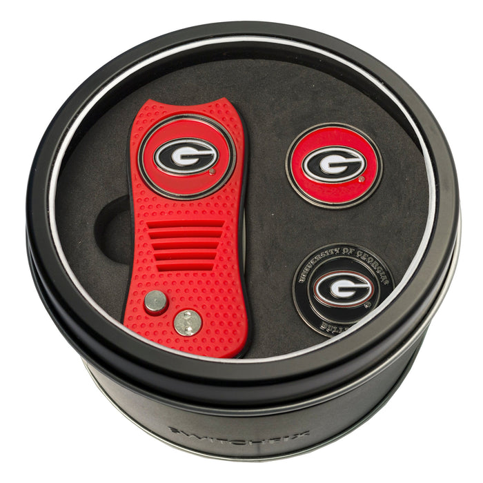 Georgia Bulldogs Switchblade divot tool and ball marker tin gift set