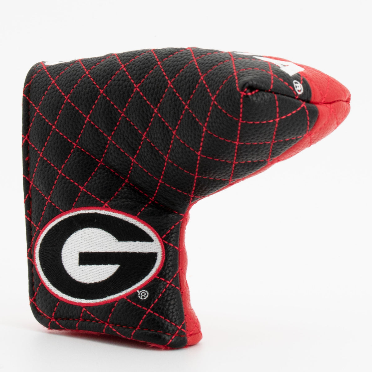 Georgia Bulldogs Split Quilted Blade Putter Cover, angled view
