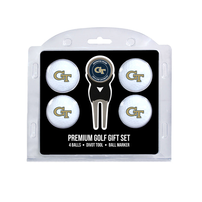 Georgia Tech four ball golf gift set with divot tool and ball marker