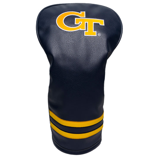 Black golf club head cover with yellow stripes and 'GT' logo on a white background