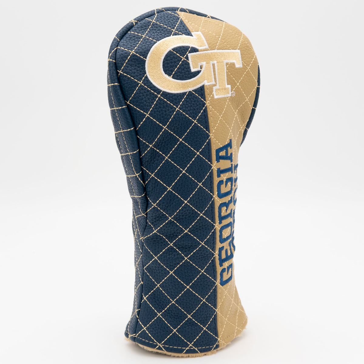Georgia Tech Yellow Jackets Split Quilted Fairway Headcover, close-up of the diamond stitching and textured exterior
