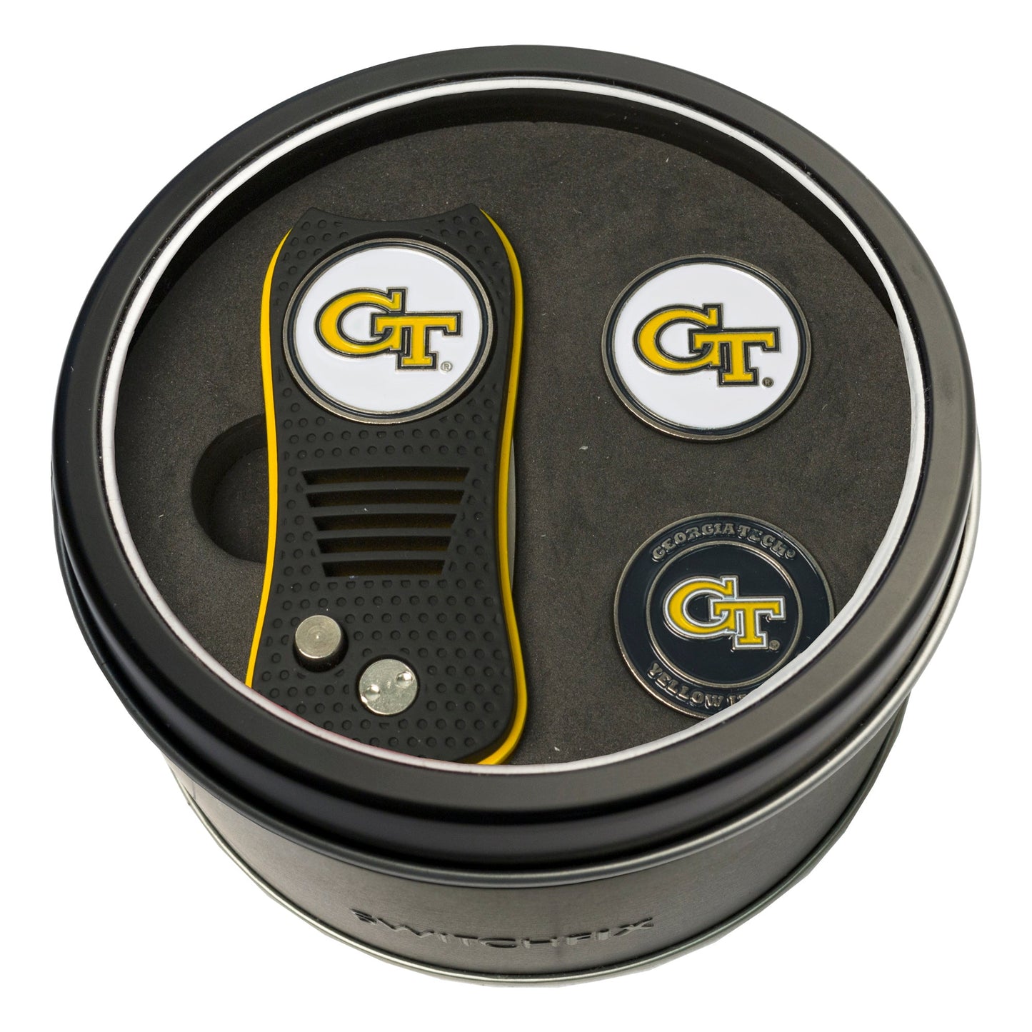 Georgia Tech Yellow Jackets Switchblade divot tool and ball marker tin gift set